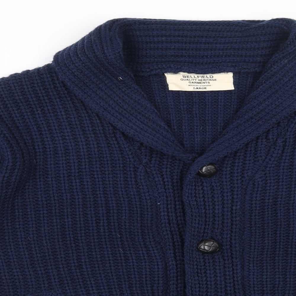 Bellfield Mens Blue V-Neck  Acrylic Cardigan Jumper Size L