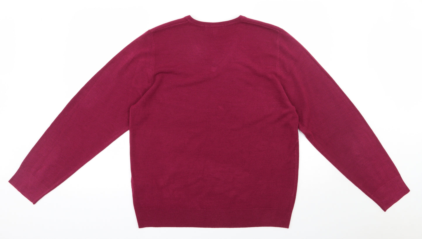 Marks and Spencer Mens Red V-Neck  Acrylic Pullover Jumper Size L