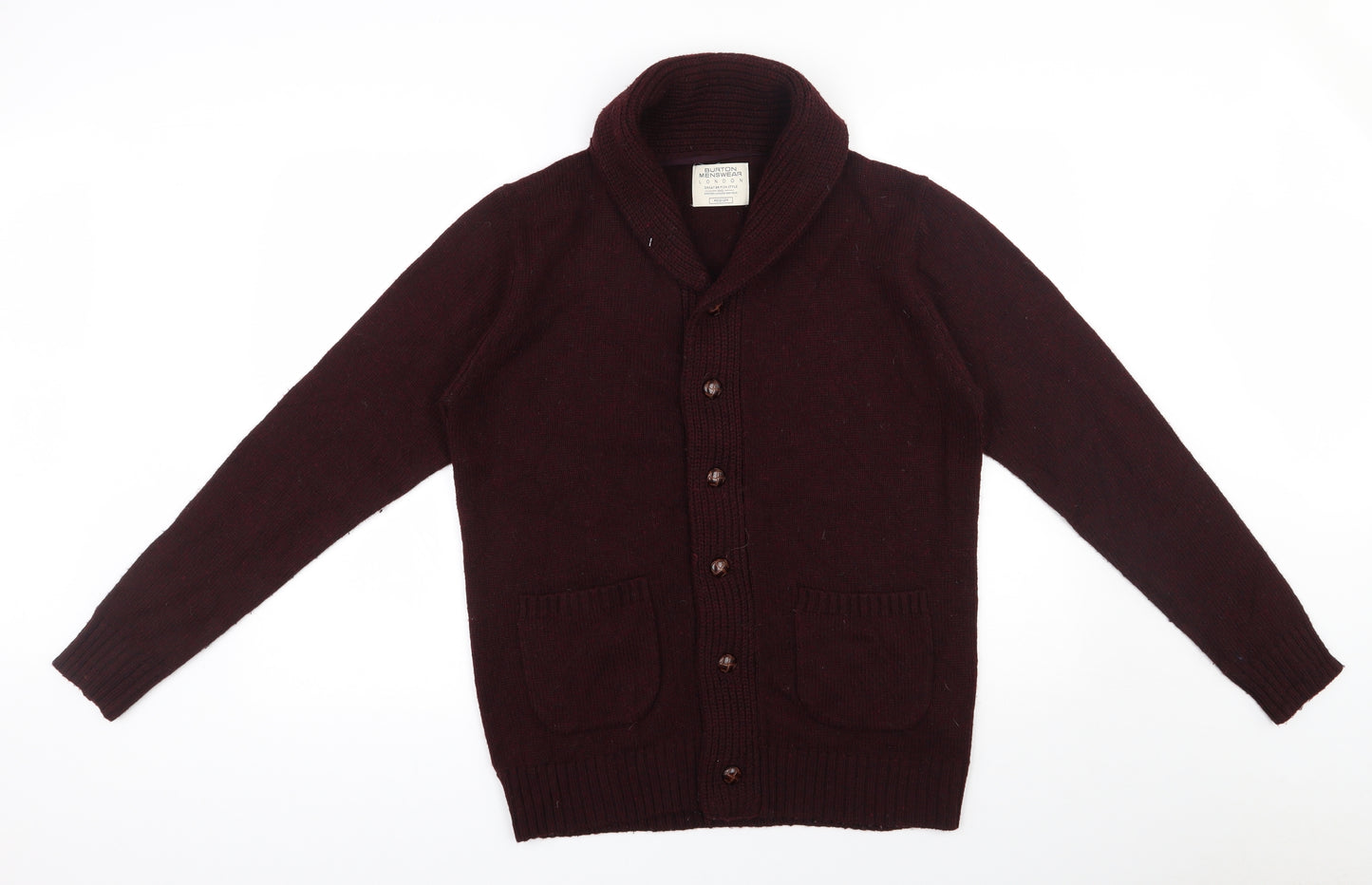 Burton Mens Red V-Neck  Acrylic Cardigan Jumper Size M