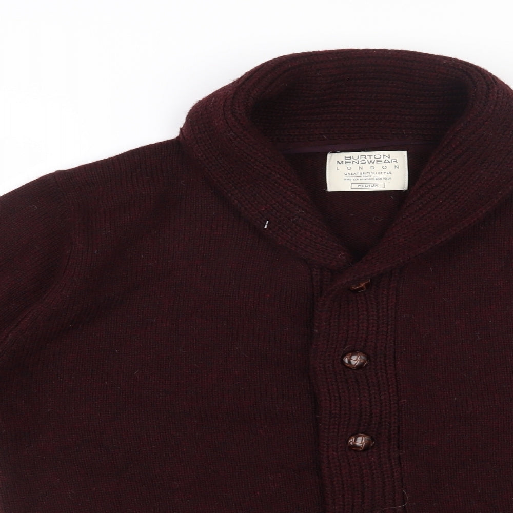 Burton Mens Red V-Neck  Acrylic Cardigan Jumper Size M