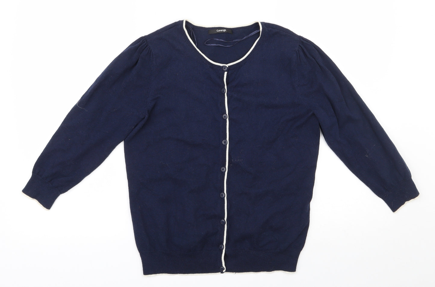 George Womens Blue Round Neck  Cotton Cardigan Jumper Size 12