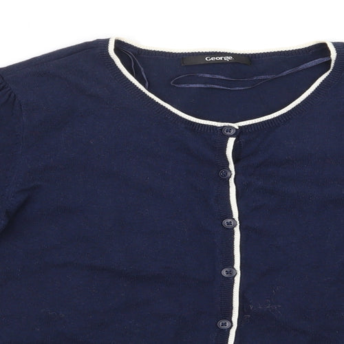 George Womens Blue Round Neck  Cotton Cardigan Jumper Size 12