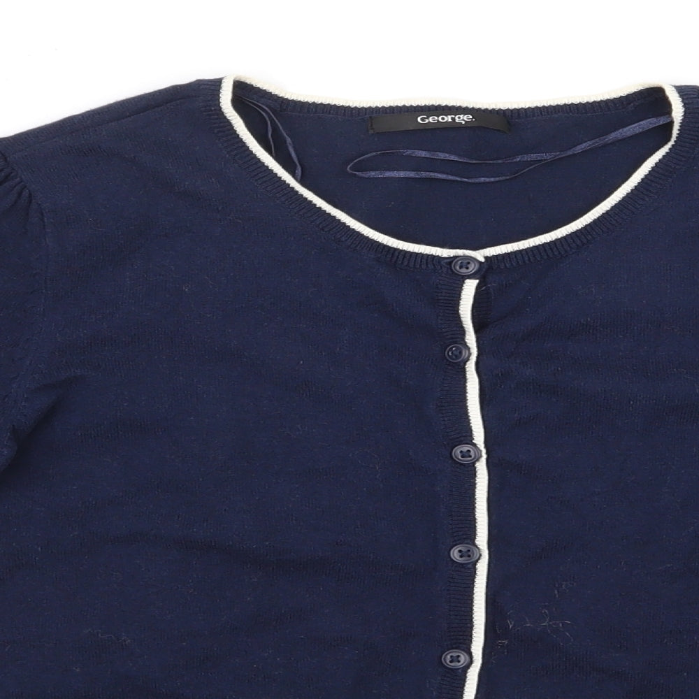 George Womens Blue Round Neck  Cotton Cardigan Jumper Size 12