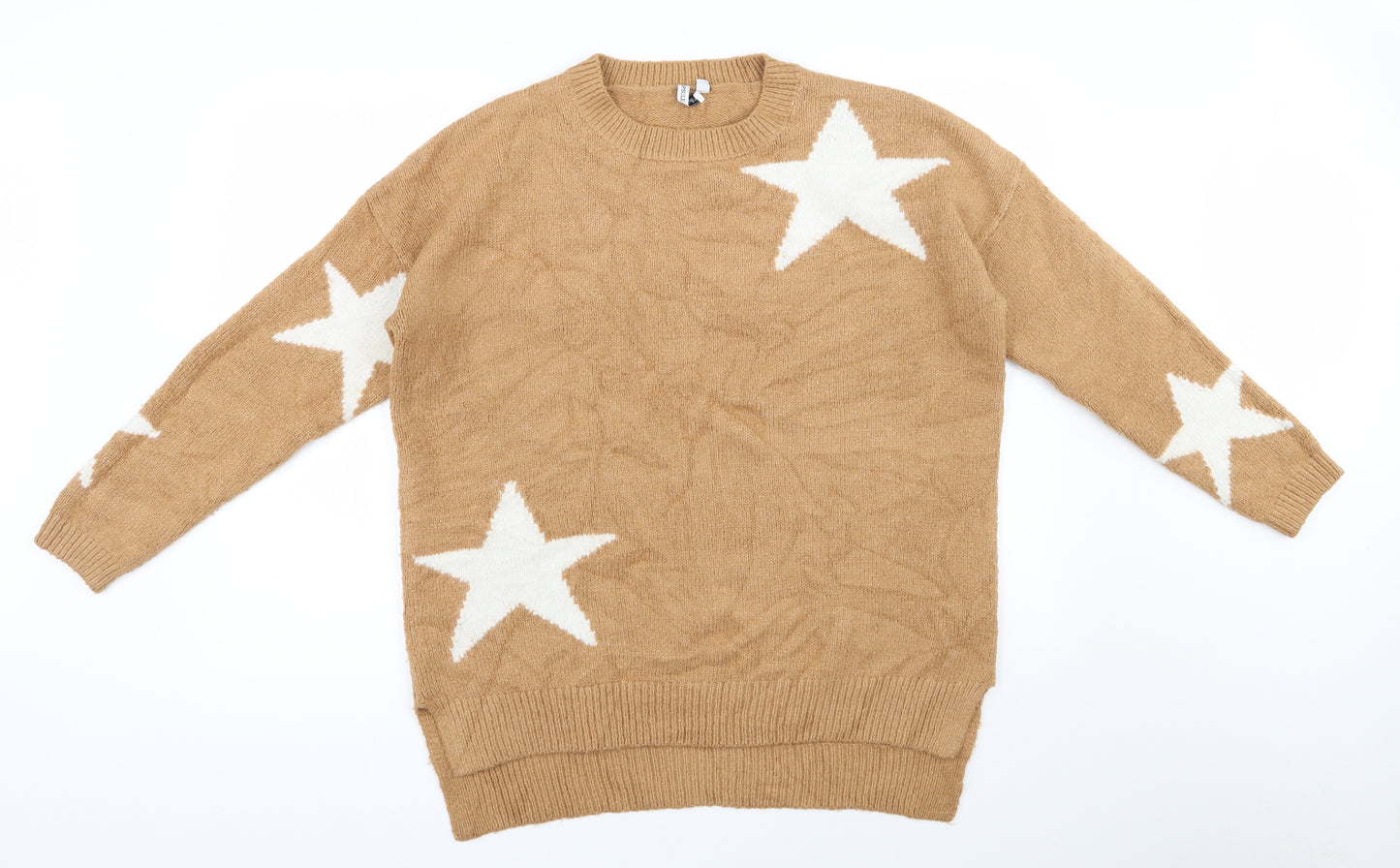 CAPSULE Womens Brown Round Neck  Acrylic Pullover Jumper Size 12   - Star pattern