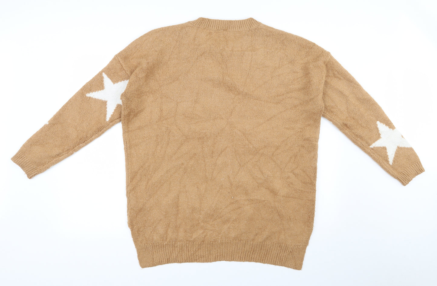 CAPSULE Womens Brown Round Neck  Acrylic Pullover Jumper Size 12   - Star pattern