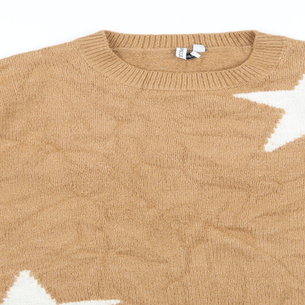 CAPSULE Womens Brown Round Neck  Acrylic Pullover Jumper Size 12   - Star pattern