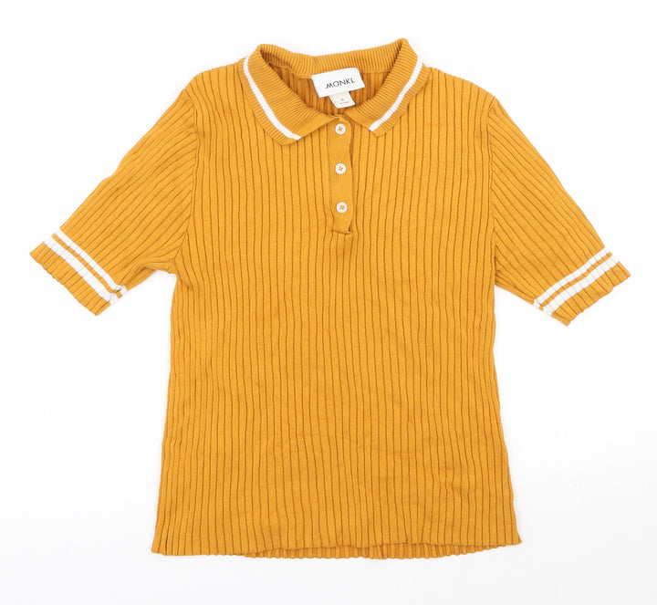 Monki Womens Yellow Viscose Basic Polo Size M Collared