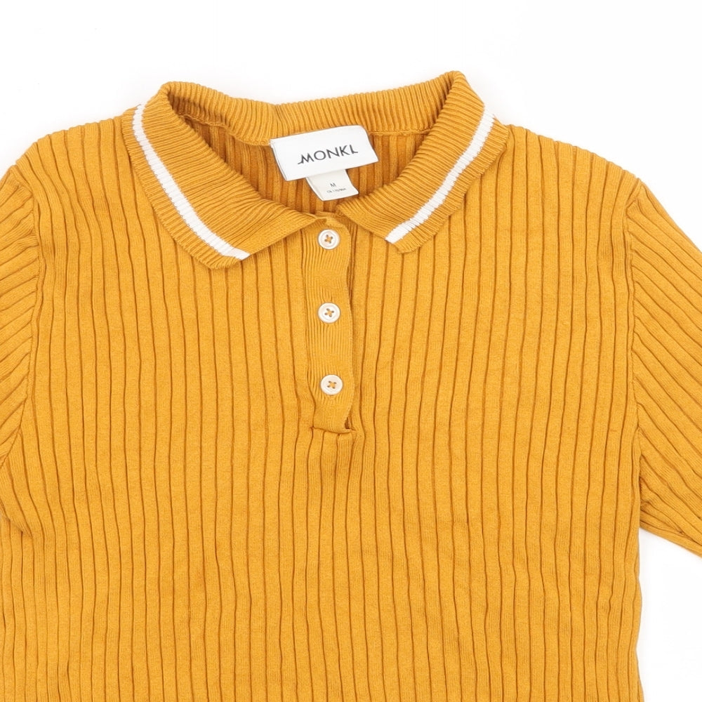 Monki Womens Yellow  Viscose Basic Polo Size M Collared