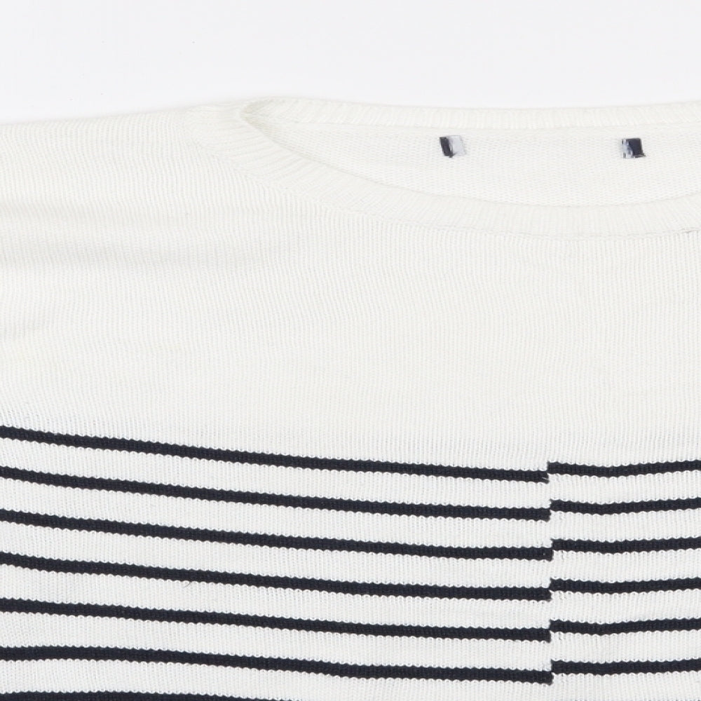 NEXT Womens White Round Neck Striped Cotton Pullover Jumper Size 10