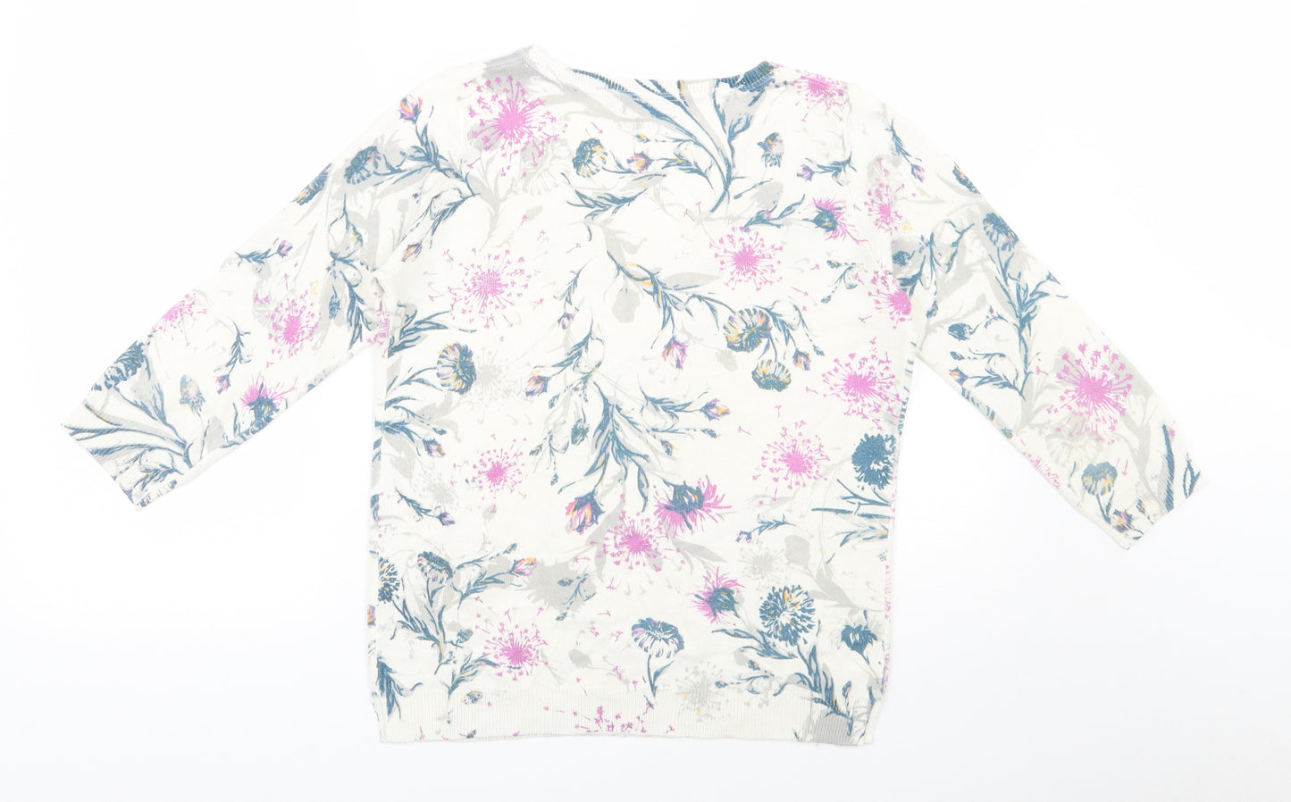 Per Una Womens Ivory V-Neck Floral Acrylic Pullover Jumper Size 8