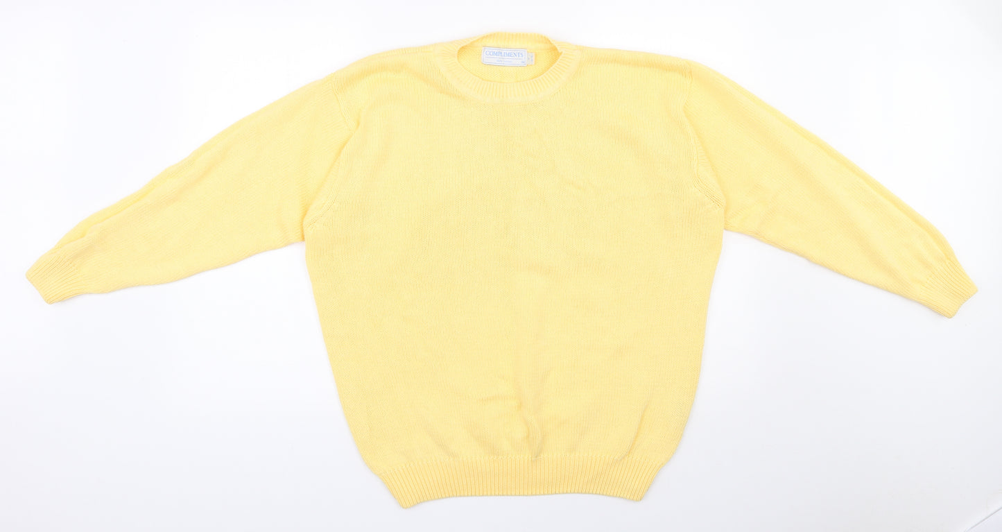 Compliments Womens Yellow Round Neck  100% Cotton Pullover Jumper Size 14