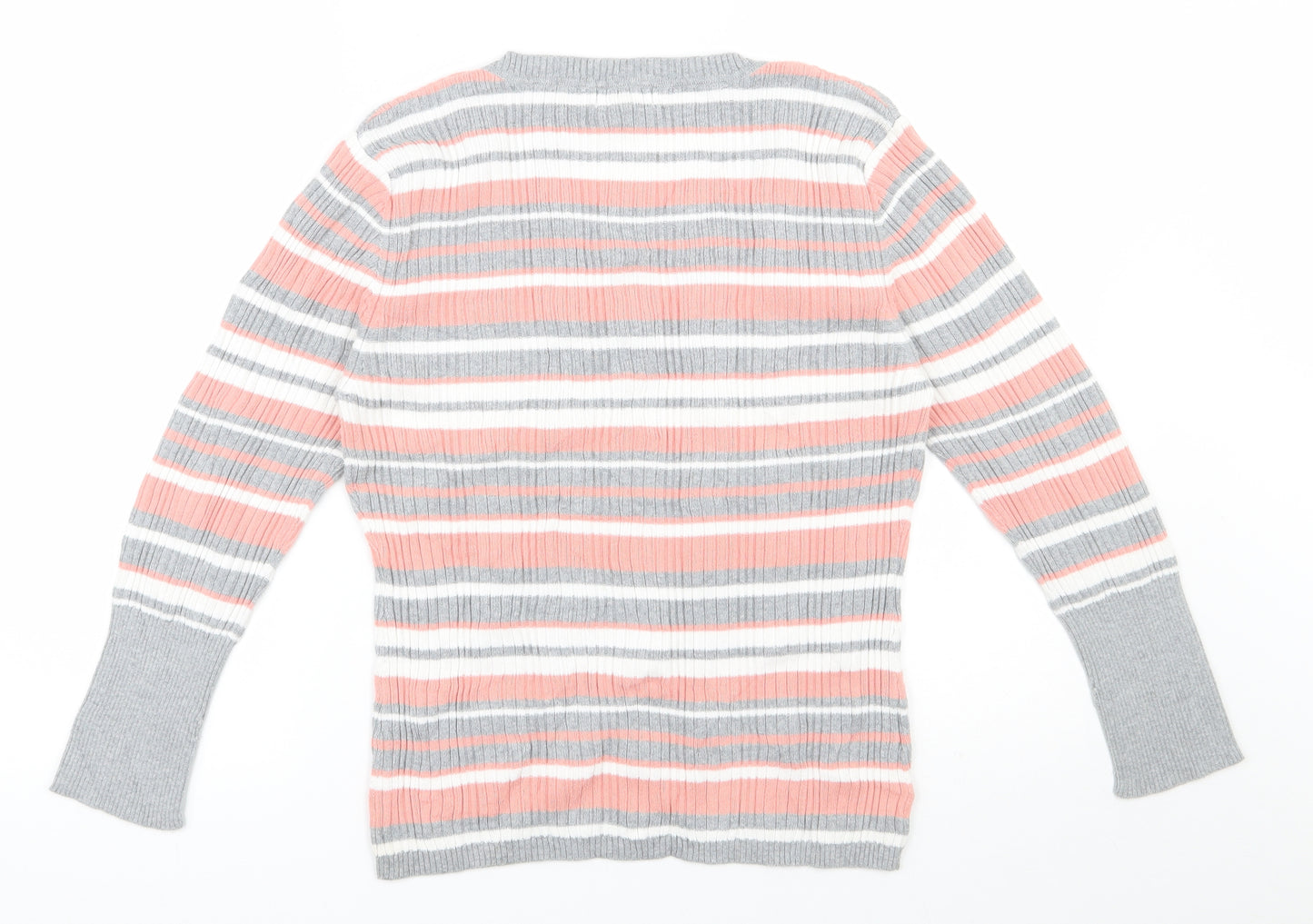 Papaya Womens Multicoloured V-Neck Striped 100% Cotton Pullover Jumper Size 18