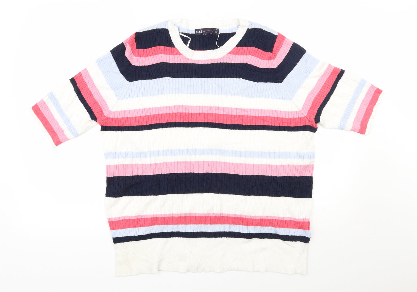Marks and Spencer Womens Multicoloured Round Neck Striped Viscose Pullover Jumper Size 20