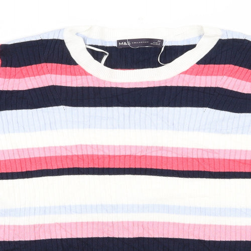 Marks and Spencer Womens Multicoloured Round Neck Striped Viscose Pullover Jumper Size 20