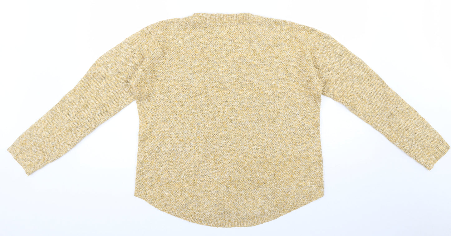 Fat Face Womens Yellow Round Neck  Cotton Pullover Jumper Size 12