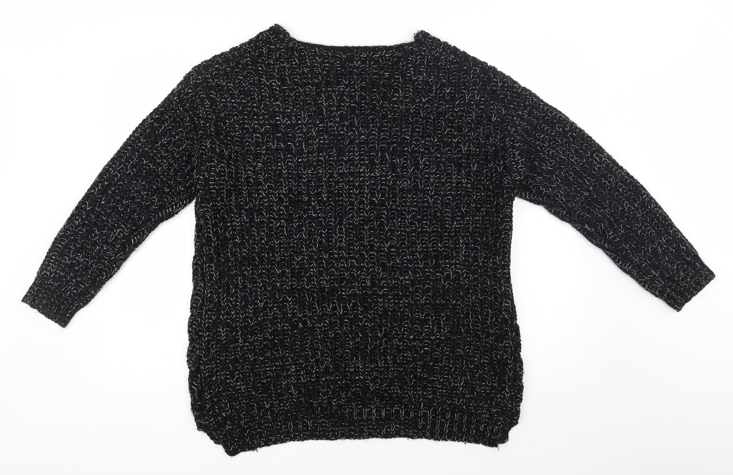 F&F Womens Black V-Neck  Acrylic Pullover Jumper Size 12