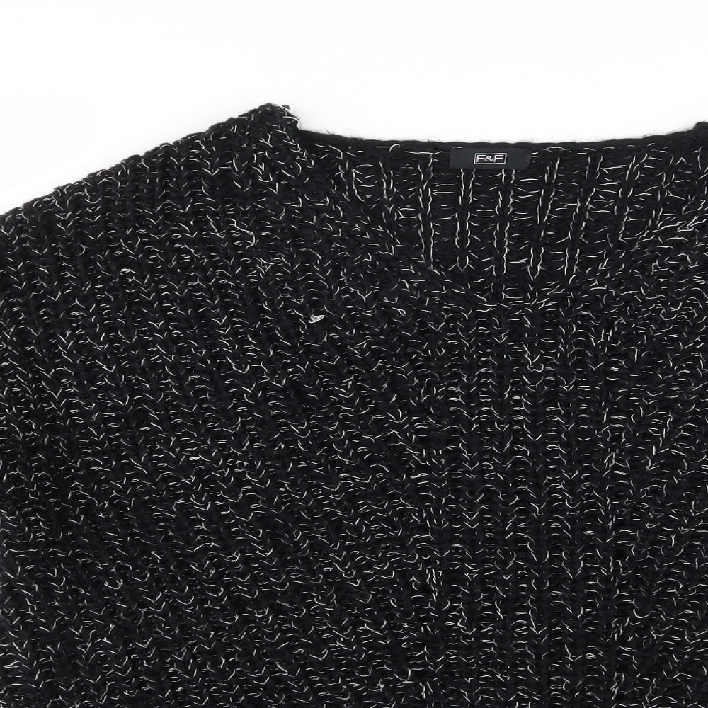 F&F Womens Black V-Neck  Acrylic Pullover Jumper Size 12