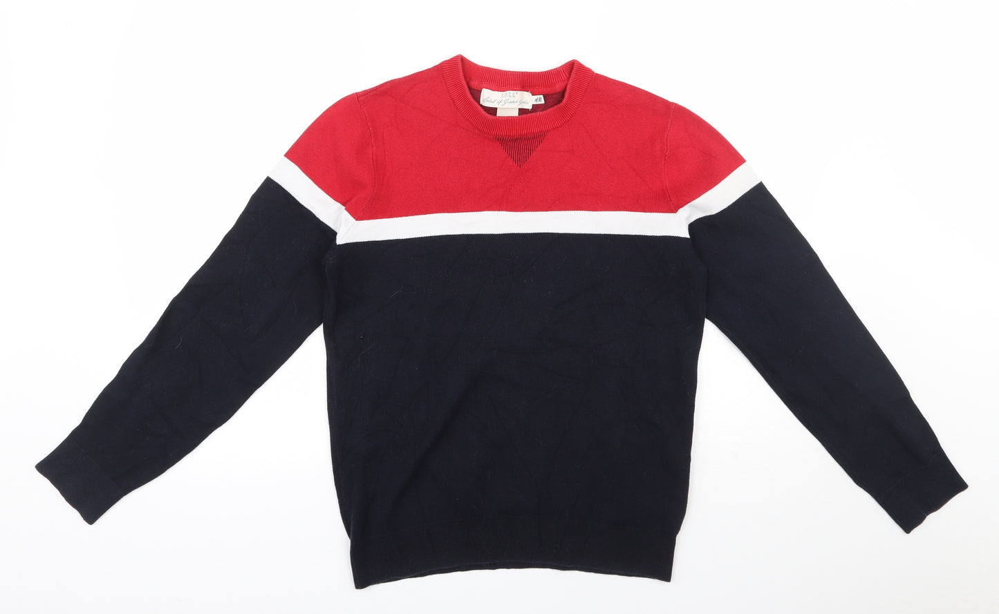 H&M Mens Blue Round Neck  Cotton Pullover Jumper Size S