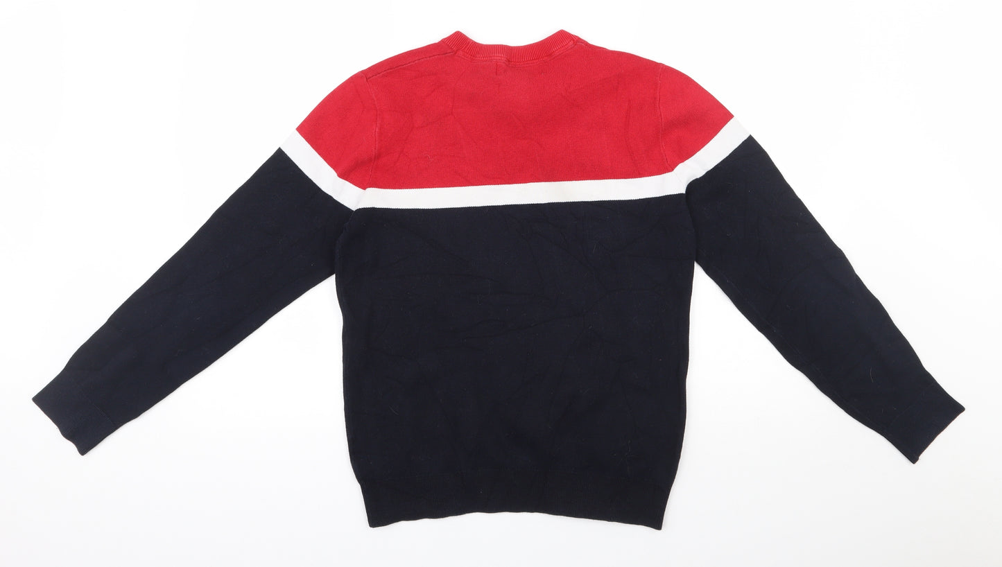 H&M Mens Blue Round Neck  Cotton Pullover Jumper Size S