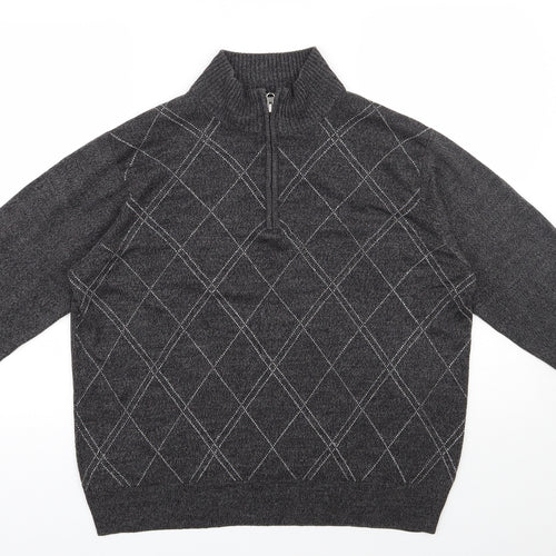 Geoffrey Beene Mens Grey High Neck Argyle/Diamond Acrylic Pullover Jumper Size M