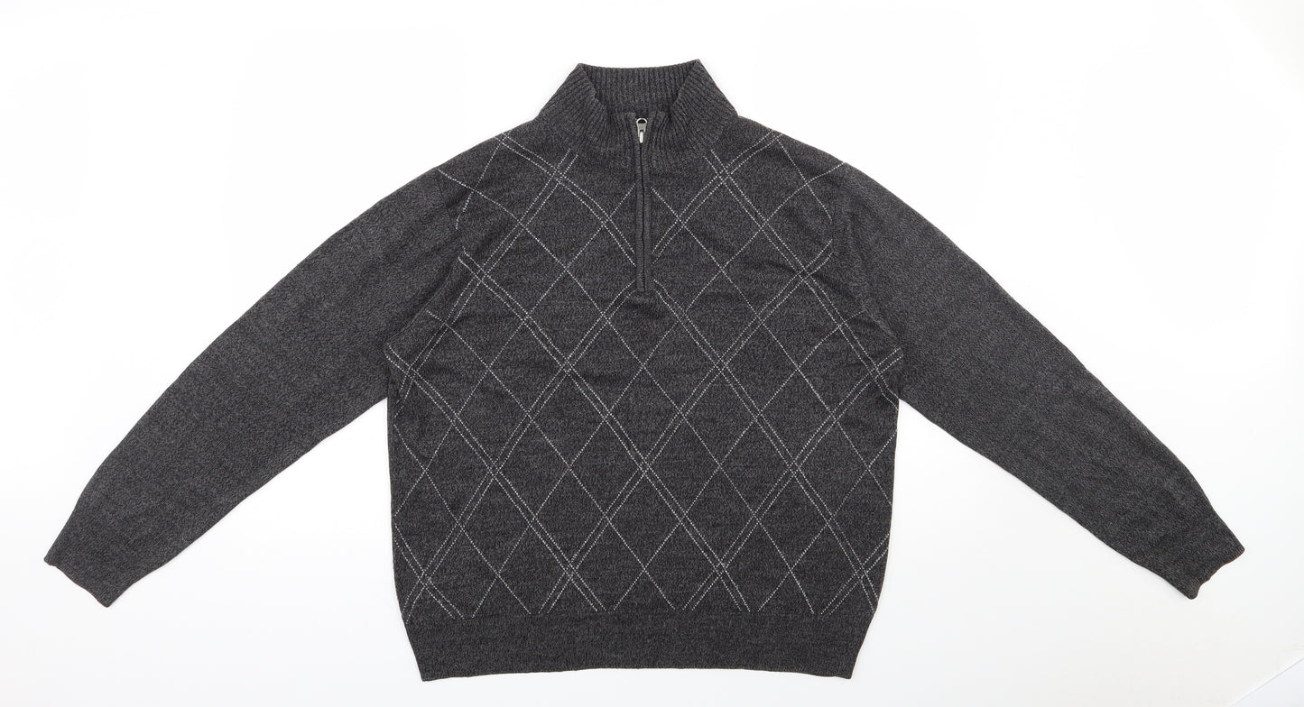 Geoffrey Beene Mens Grey High Neck Argyle/Diamond Acrylic Pullover Jumper Size M