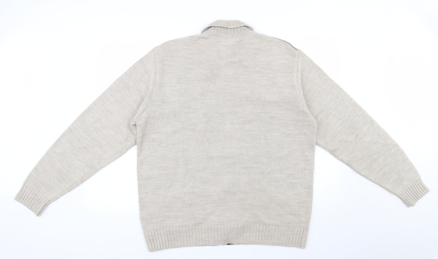 Marks and Spencer Mens Beige Collared  Acrylic Full Zip Jumper Size L