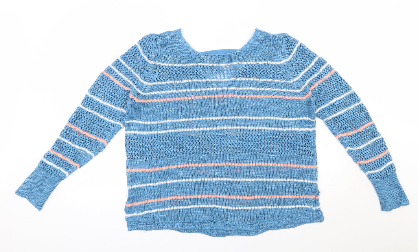 NEXT Womens Blue Round Neck Striped Acrylic Pullover Jumper Size M