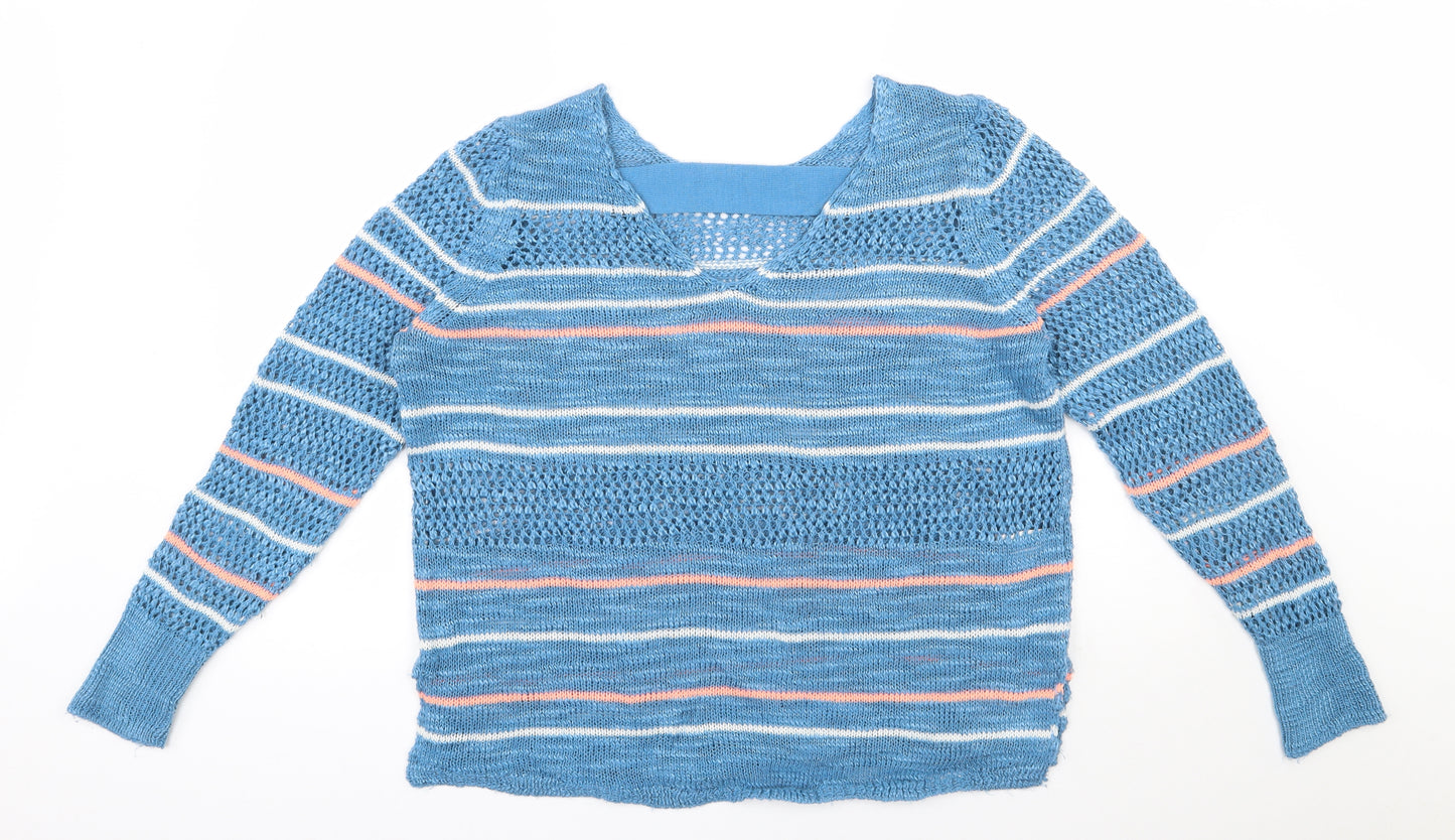 NEXT Womens Blue Round Neck Striped Acrylic Pullover Jumper Size M