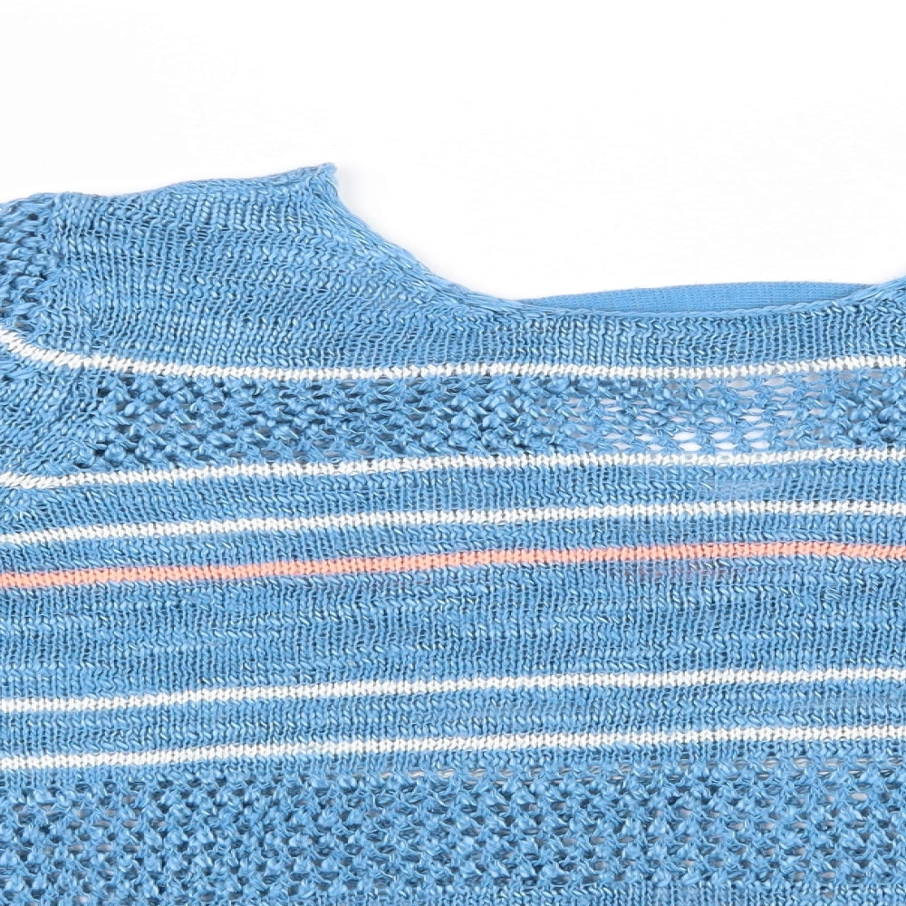 NEXT Womens Blue Round Neck Striped Acrylic Pullover Jumper Size M