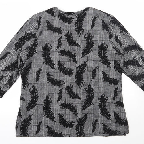 Bicalla  Womens Black Houndstooth Viscose Jersey T-Shirt Size L Scoop Neck - Feather pattern