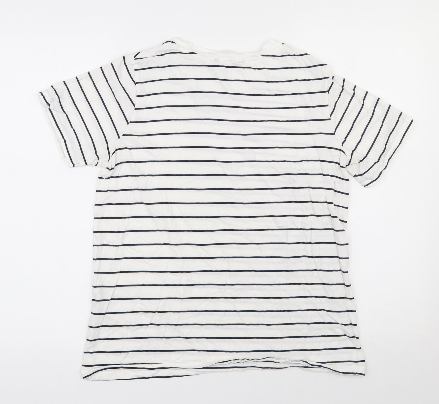 Dunnes Stores Womens White Striped 100% Cotton Basic T-Shirt Size S Round Neck