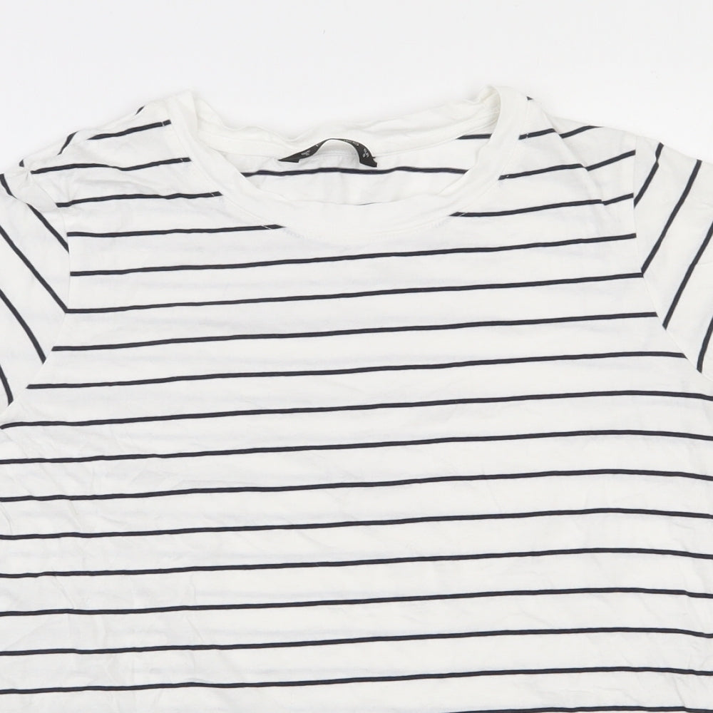Dunnes Stores Womens White Striped 100% Cotton Basic T-Shirt Size S Round Neck