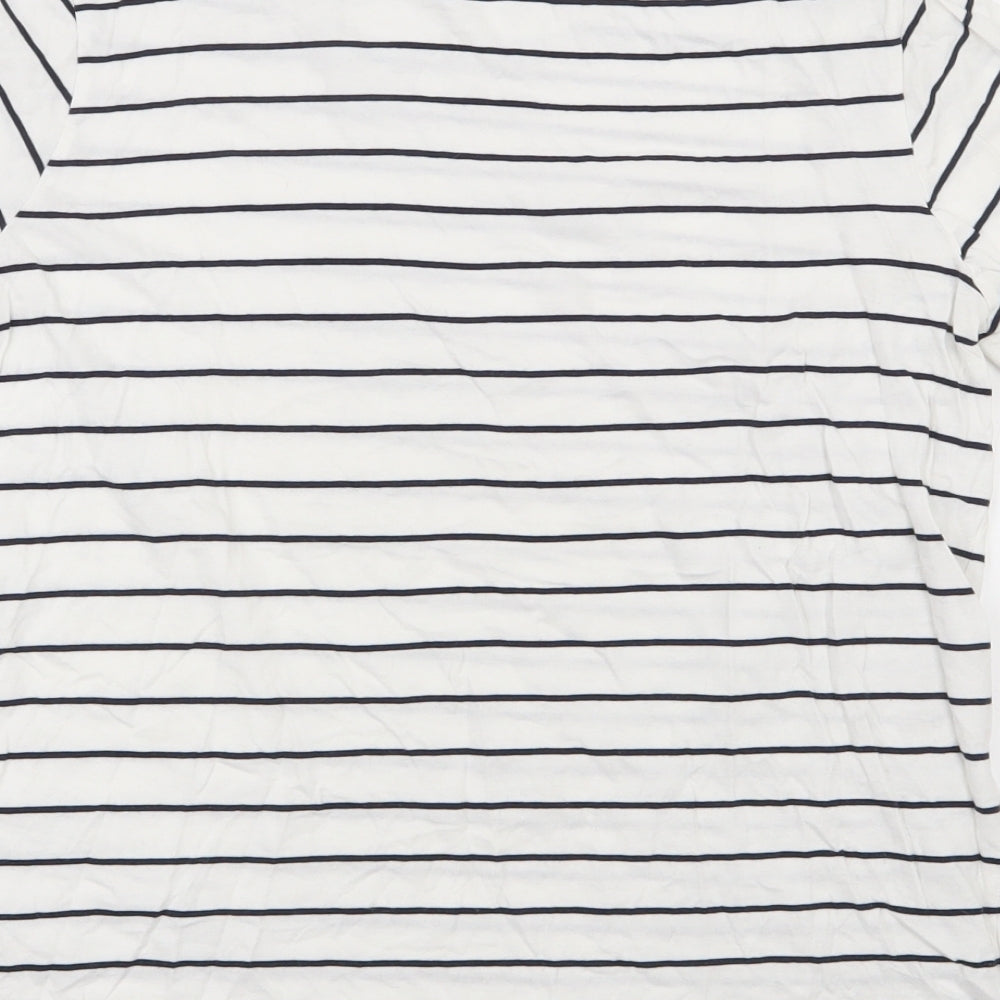 Dunnes Stores Womens White Striped 100% Cotton Basic T-Shirt Size S Round Neck