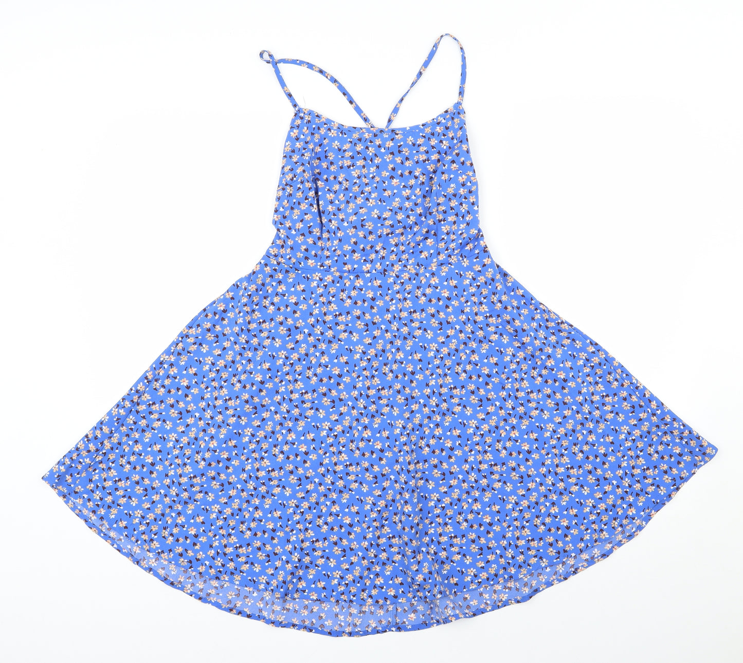 SheIn Womens Blue Floral Polyester Skater Dress  Size M  Scoop Neck Tie - Open back