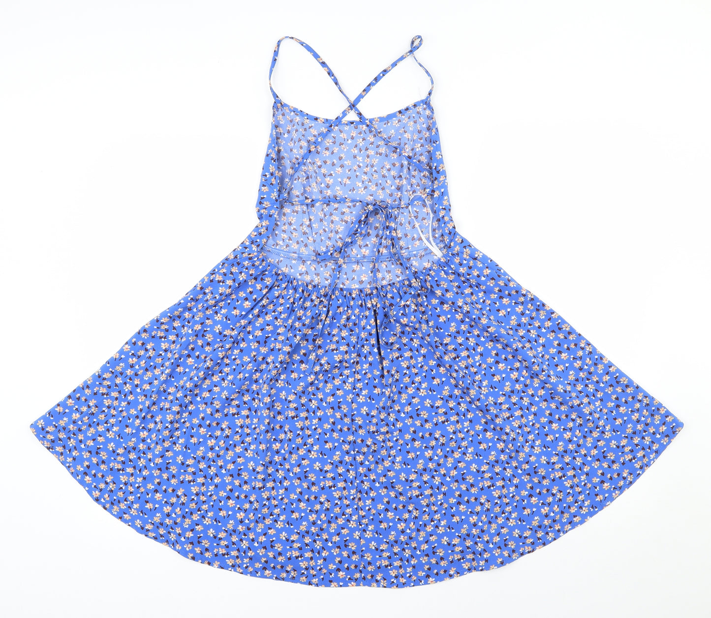 SheIn Womens Blue Floral Polyester Skater Dress  Size M  Scoop Neck Tie - Open back