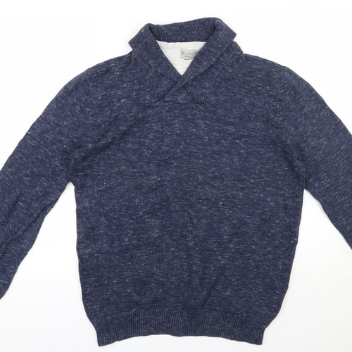 TU Mens Blue Round Neck  Cotton Pullover Jumper Size S