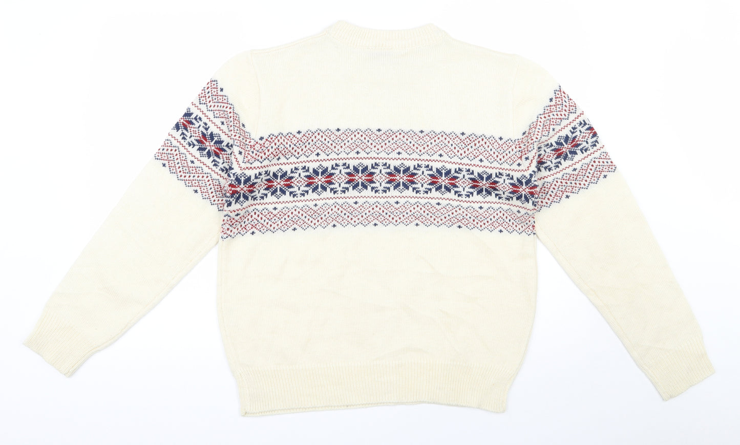 Pop  Womens Ivory Round Neck Fair Isle Acrylic Pullover Jumper Size L