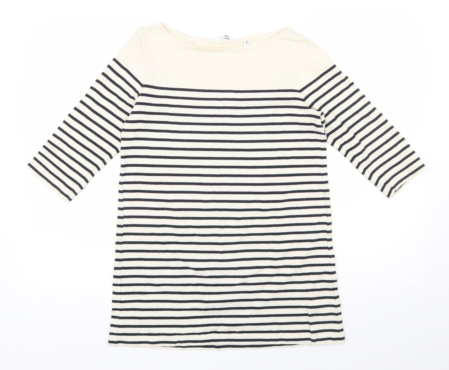 Uniqlo Womens Beige Boat Neck Striped 100% Cotton Pullover Jumper Size M