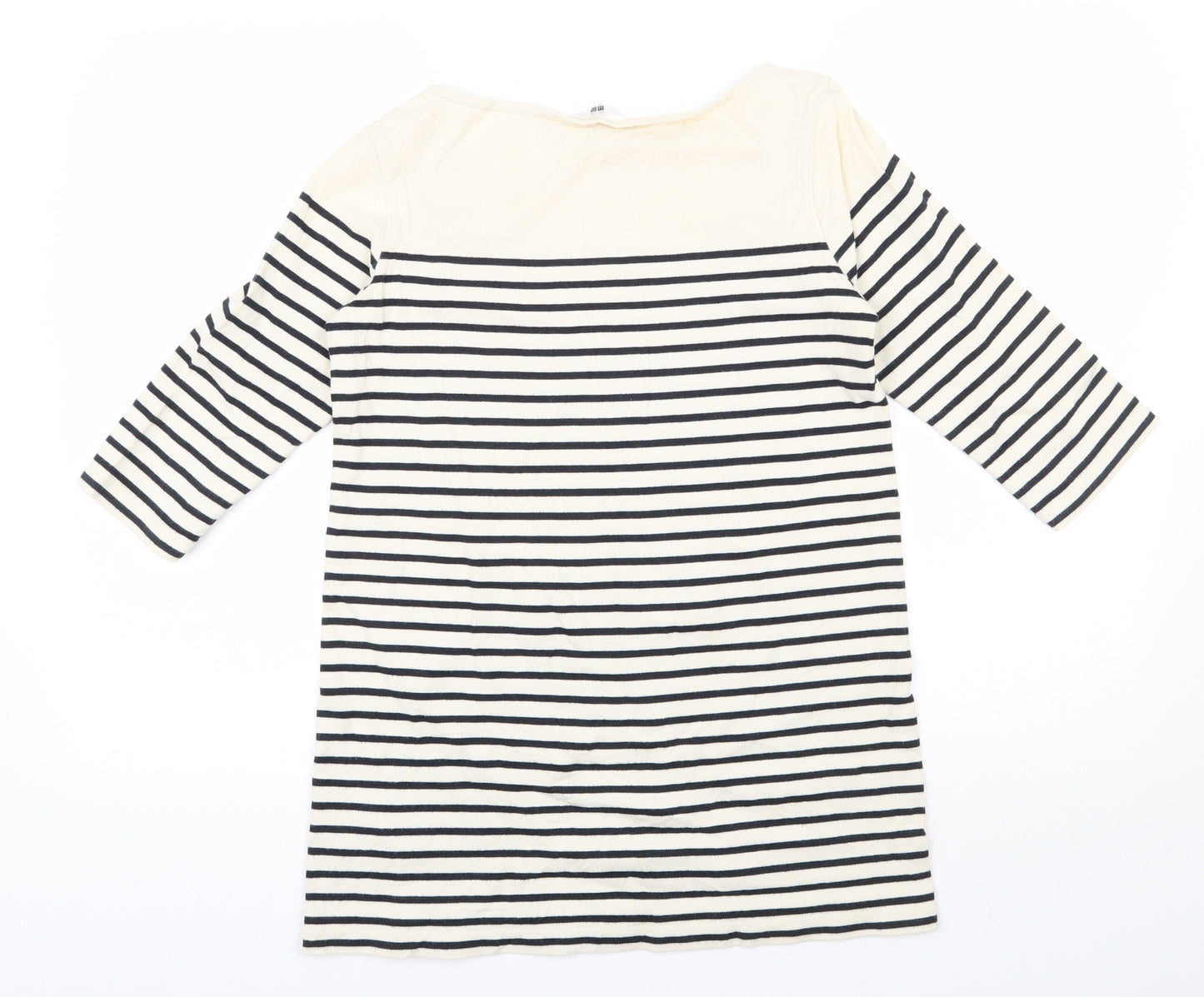 Uniqlo Womens Beige Boat Neck Striped 100% Cotton Pullover Jumper Size M