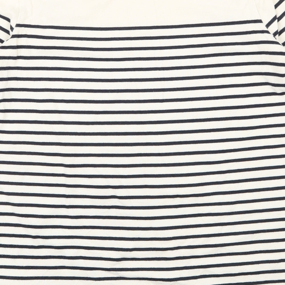 Uniqlo Womens Beige Boat Neck Striped 100% Cotton Pullover Jumper Size M