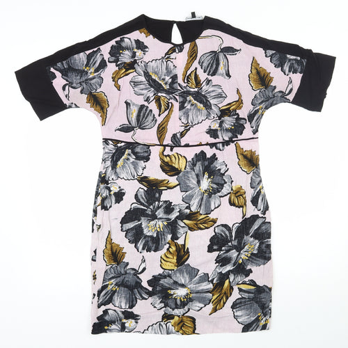Warehouse Womens Pink Floral Viscose Shift  Size 6  Round Neck Pullover