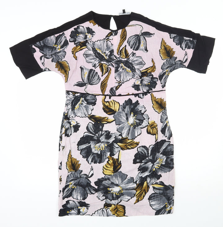 Warehouse Womens Pink Floral Viscose Shift  Size 6  Round Neck Pullover