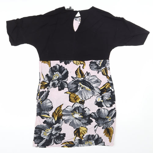 Warehouse Womens Pink Floral Viscose Shift  Size 6  Round Neck Pullover