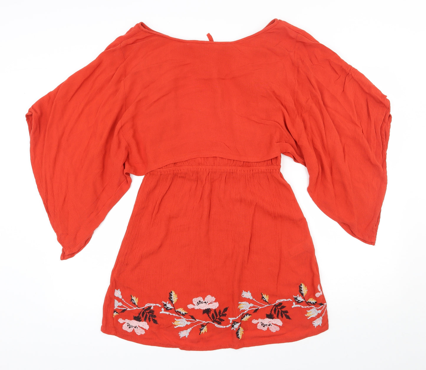 ASOS Womens Red Floral Viscose Mini  Size 10  Boat Neck Zip - Open back