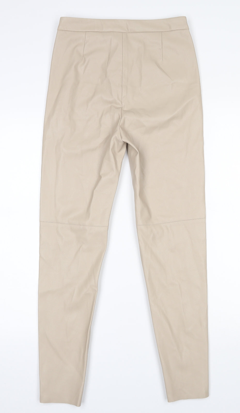 Zara Womens Beige  Polyurethane Capri Trousers Size S L27.5 in Regular Zip - Leather look