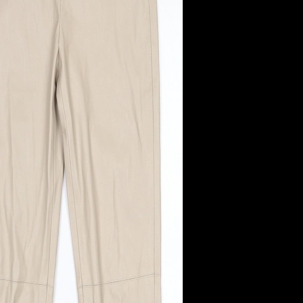 Zara Womens Beige  Polyurethane Capri Trousers Size S L27.5 in Regular Zip - Leather look