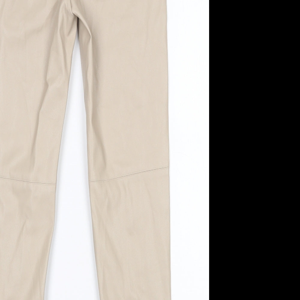 Zara Womens Beige  Polyurethane Capri Trousers Size S L27.5 in Regular Zip - Leather look