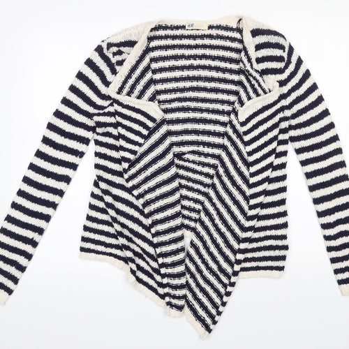 H&M Girls Blue V-Neck Striped 100% Cotton Cardigan Jumper Size 14-15 Years