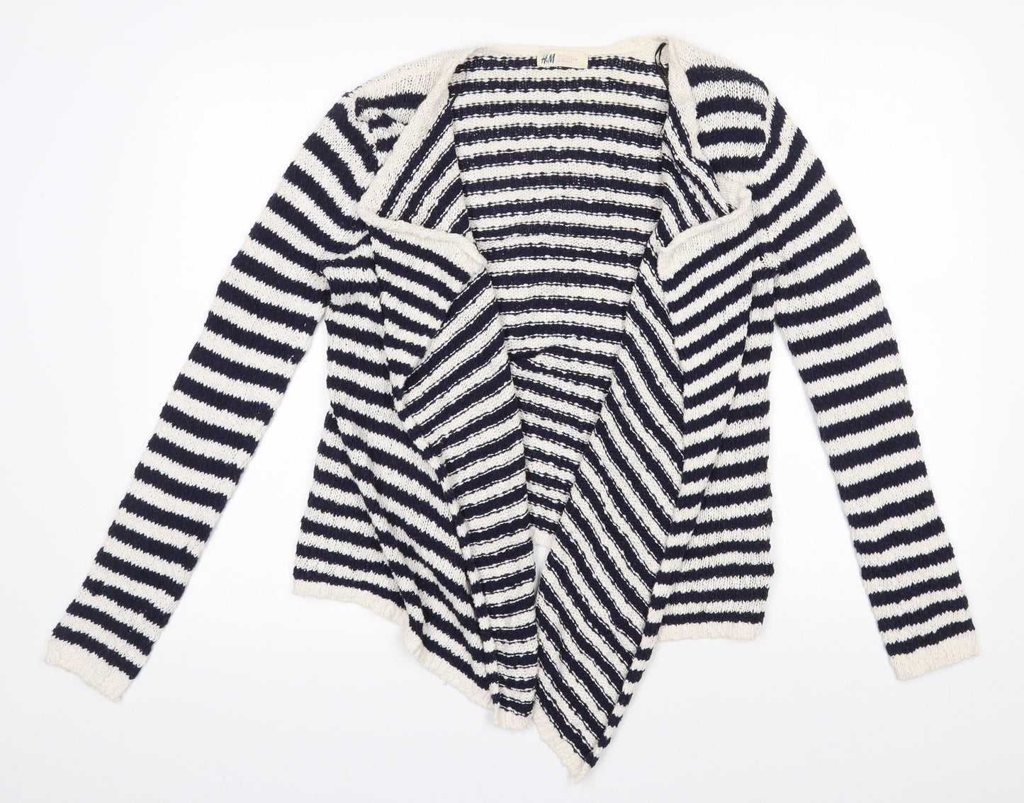 H&M Girls Blue V-Neck Striped 100% Cotton Cardigan Jumper Size 14-15 Years