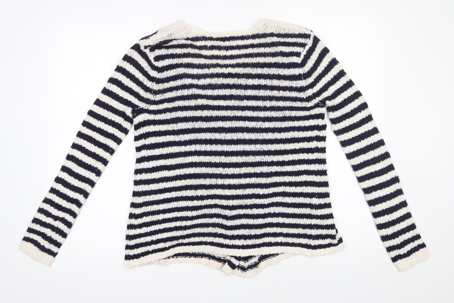 H&M Girls Blue V-Neck Striped 100% Cotton Cardigan Jumper Size 14-15 Years